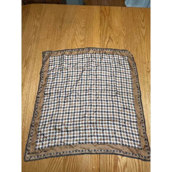 VTG Diane Von Furstenburg Silk Square Scarf Tan Plaid MCM Preppy Twee Retro - Picture 3 of 6
